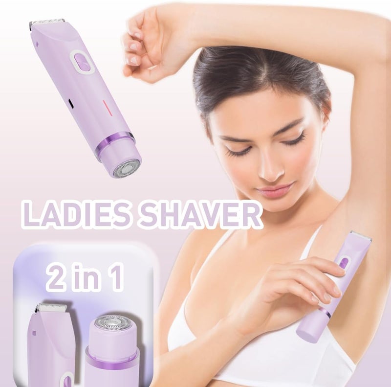 QLWQ Bikini Trimmer for Women,2-in-1 Electric Razors for Womens with Painless Ceramic Blades,Waterproof Wet & Dry Use,Rechargeable Dual Head Electric Shaver for Pubic Legs Underarm Face Hairs& Body - Image 3